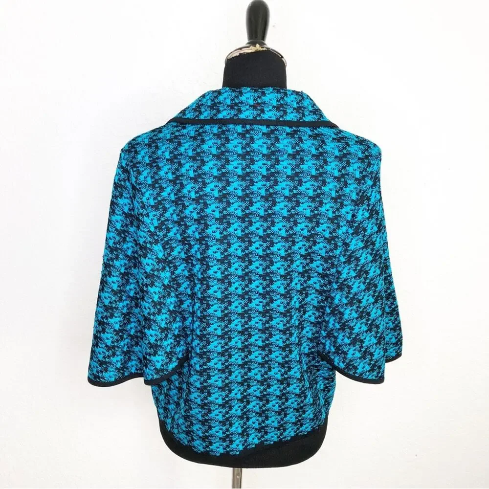 Ming Wang turquoise blue black cape sleeve knit jacket size Large